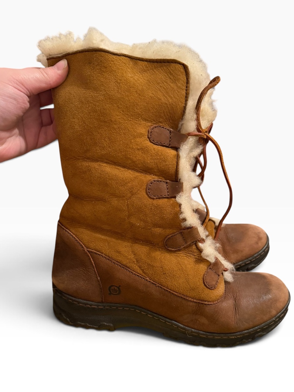 Born leather shearling-lined Lace Up winter boots Size 7 - Picture 2 of 8